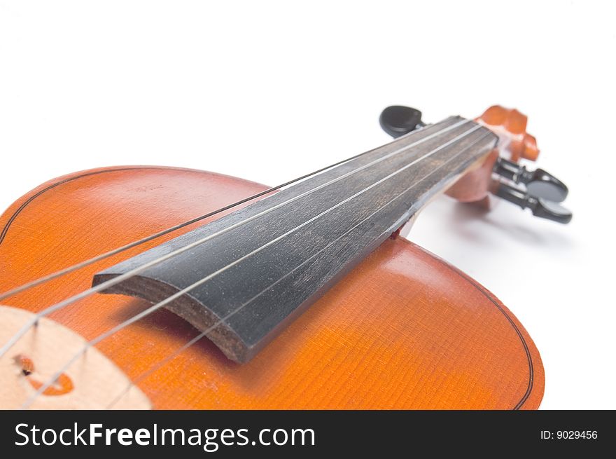 Detail of classical violin close up isolated on white background. Detail of classical violin close up isolated on white background