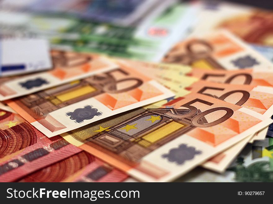 Close up of stack of multi denomination Euro banknotes. Close up of stack of multi denomination Euro banknotes.