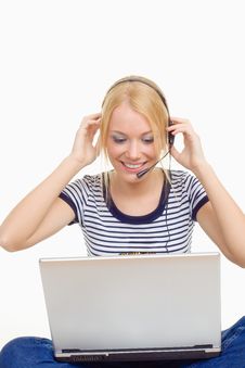 Young Beautiful Woman With Headphones Royalty Free Stock Photography Young Beautiful Woman With Headphones Royalty Free Stock Photography