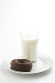 Breakfast Glass Of Chocolate Milk And Donut Royalty Free Stock Photos