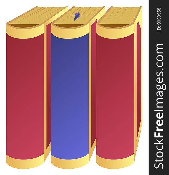 Three books in gold cover. Vector illustration.