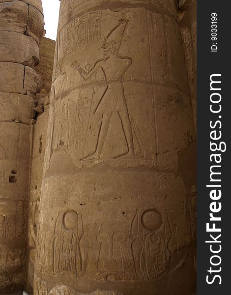 Carved pillar in Karnak Temple, Egypt