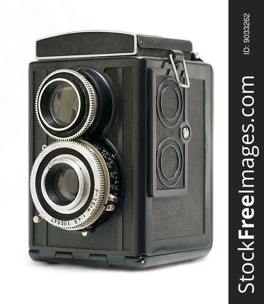 Old-fashioned Medium Format Camera Isolated Over Whit