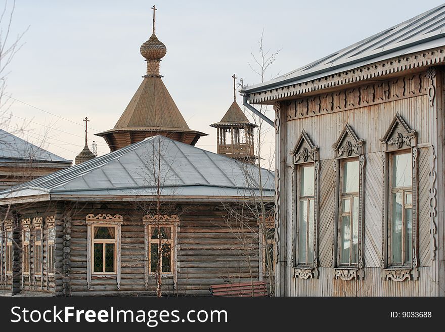 The Old-time wooden church.