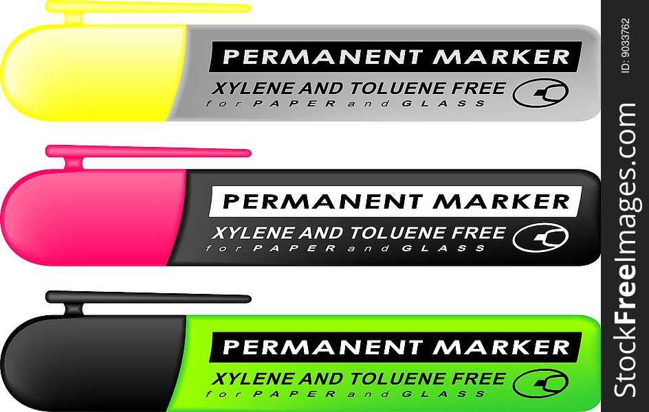 Three permanent markers in colours