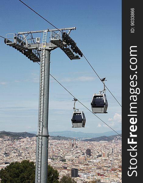 Modern cable car in Barcelona city, Spain