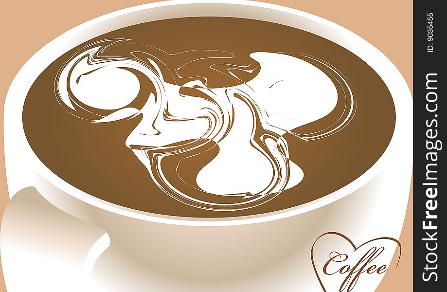 The image of a cup of coffee on the bacckground. The image of a cup of coffee on the bacckground