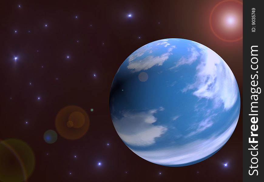 A blue planet in a deep space with stars around. A blue planet in a deep space with stars around