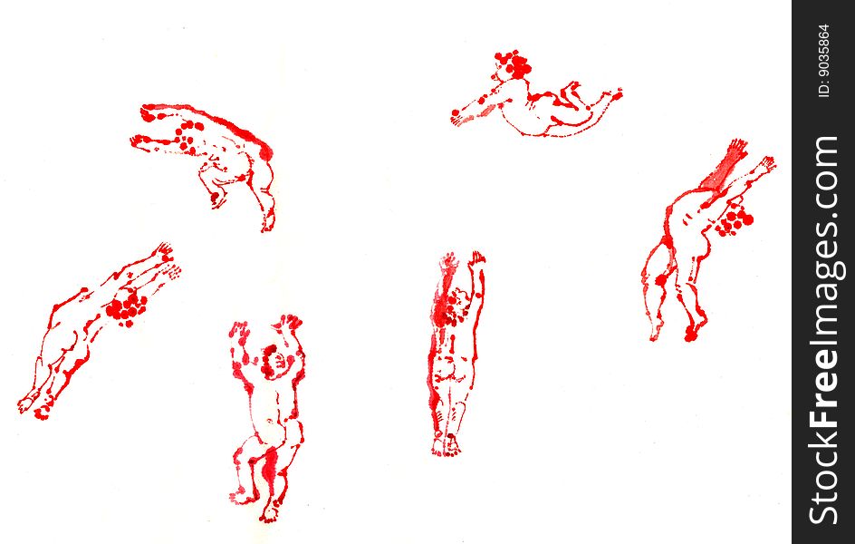 Illustration of dancing babies in red colour. Illustration of dancing babies in red colour