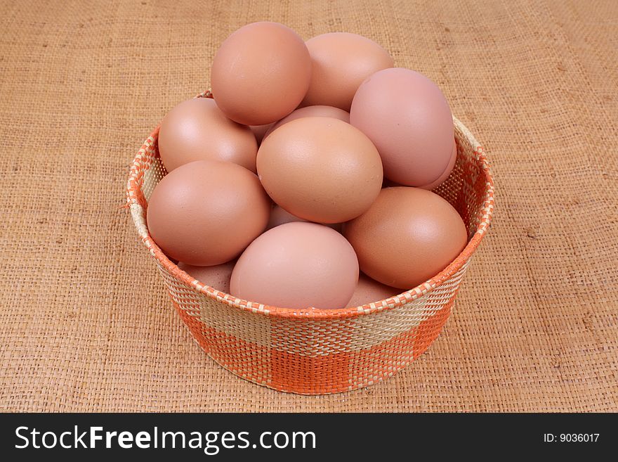 Close up on eggs in a basket