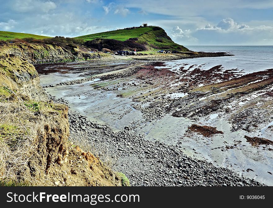 Pebbles and cliffs at Kimmeridge bay Dorset