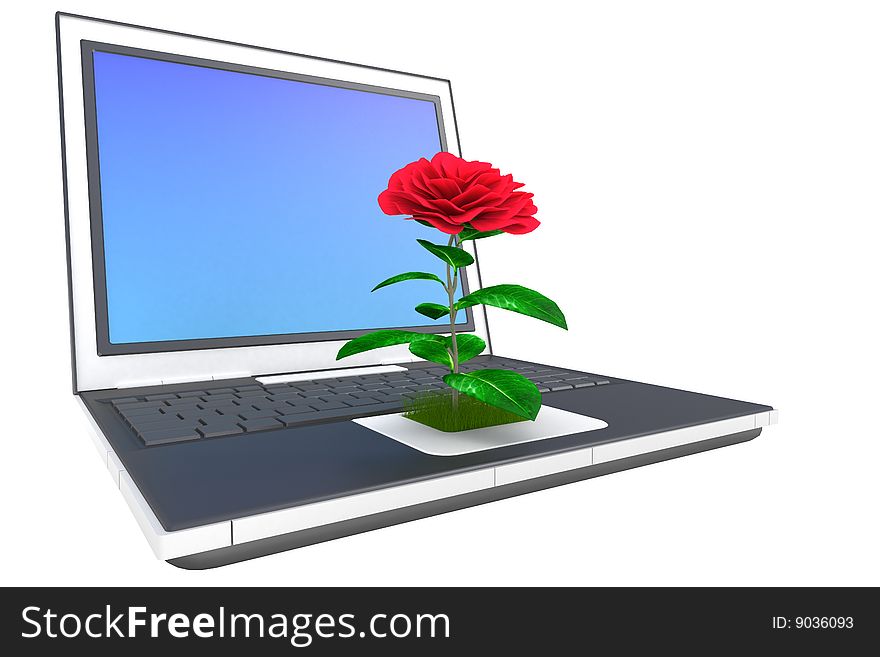 Flower on laptop. Hi-res 3d rendering.