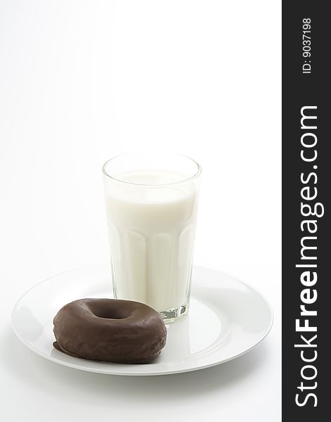 Breakfast Glass Of Chocolate Milk And Donut