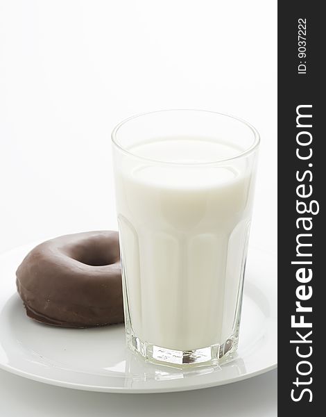 Breakfast Glass Of Chocolate Milk And Donut