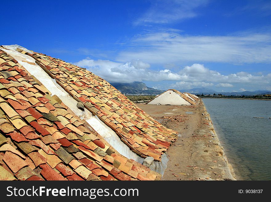Sea Salt heaps covered terracotta, Trapani