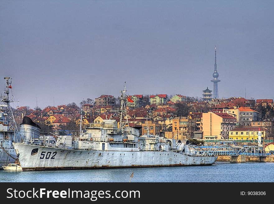 A HDR photo of an old battleship in Tsingtao, China. A HDR photo of an old battleship in Tsingtao, China