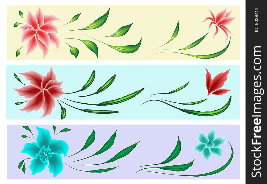 Flowers and leaves elements for design in different variations. Vector illustration. Flowers and leaves elements for design in different variations. Vector illustration