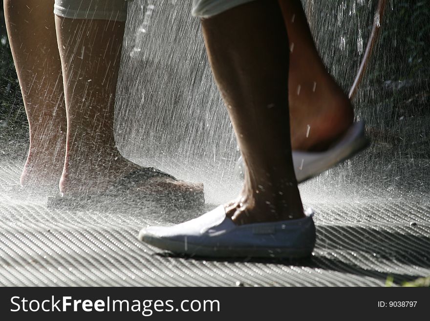 Shower after water sports under beautiful lighting