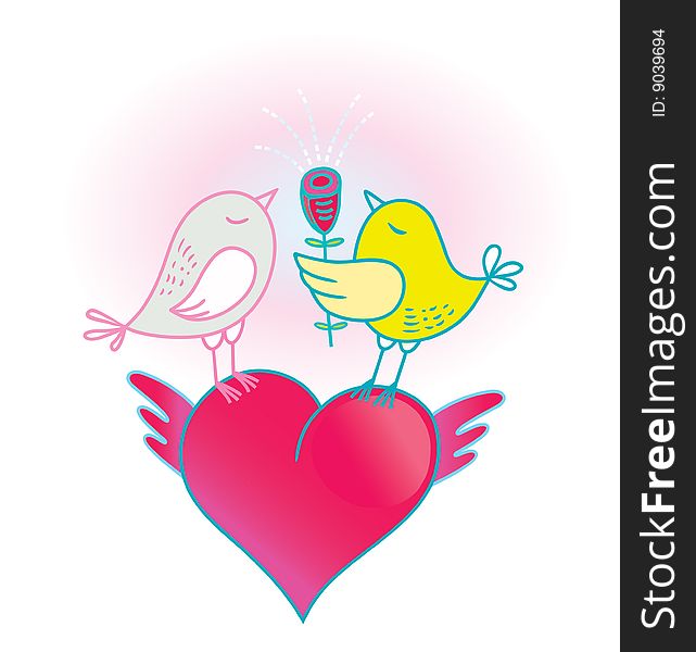Vector illustration two birds and heart. Vector illustration two birds and heart