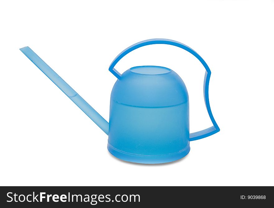 Blue watering can on white background