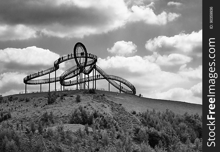 Black Roller Coaster in Grey Scale Photography