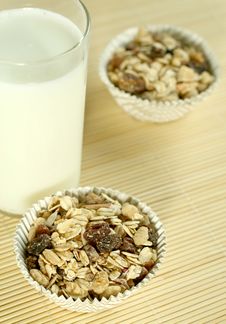 Muesli And A Glass Of Milk Royalty Free Stock Photo