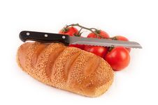Bread, Knife And Bunch Of Tomatoes Stock Photo Bread, Knife And Bunch Of Tomatoes Stock Photo