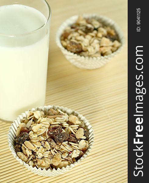 Muesli and a glass of milk