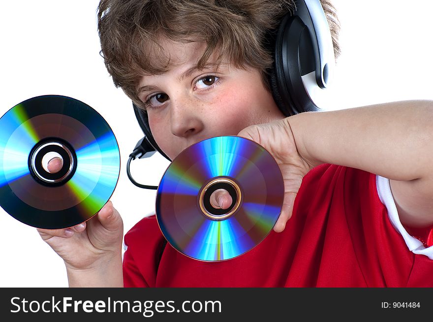 Picture of a boy listen music with headphones. Picture of a boy listen music with headphones