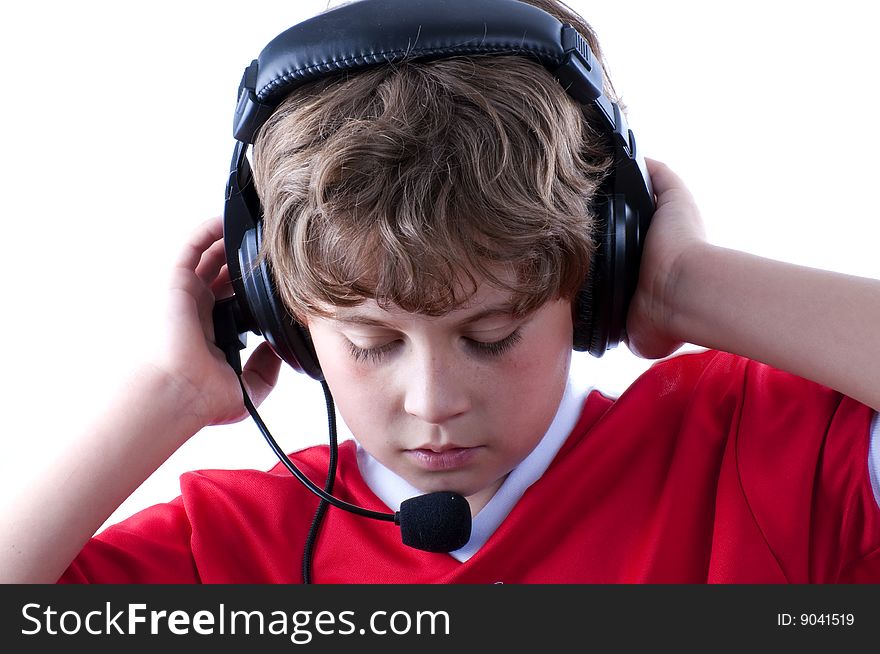 Picture of a boy listen music with headphones. Picture of a boy listen music with headphones