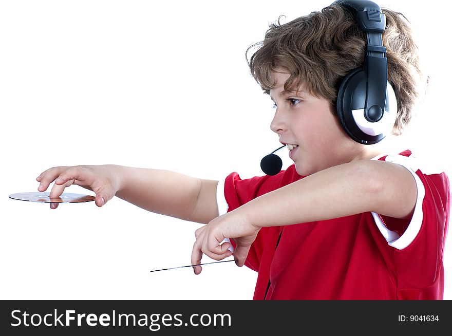 Picture of a boy listen music with headphones. Picture of a boy listen music with headphones