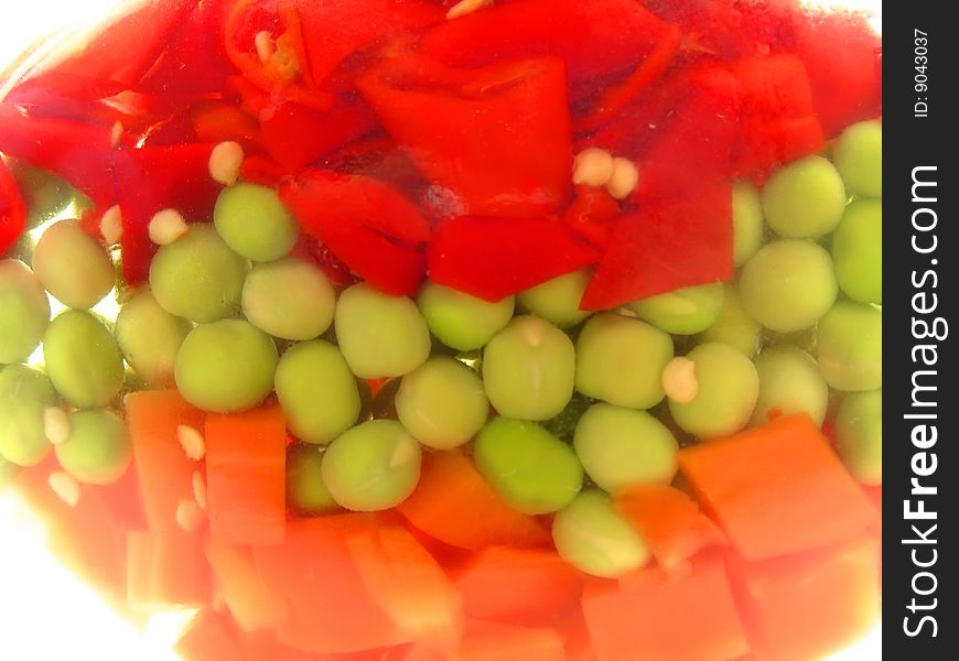 Mixture bit red pepper,green polka dots,yellow carrot. Mixture bit red pepper,green polka dots,yellow carrot