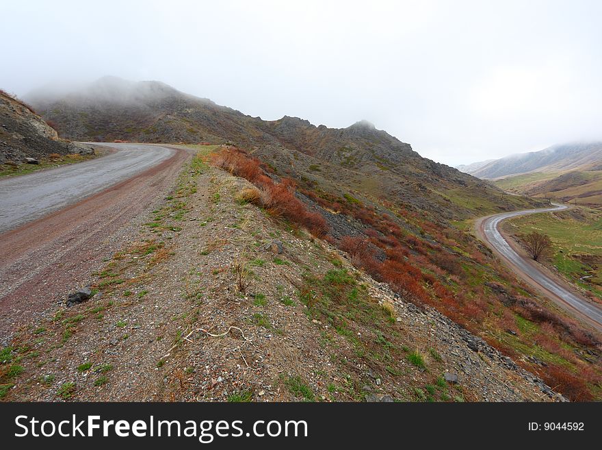 Fog on highly-mountain pass