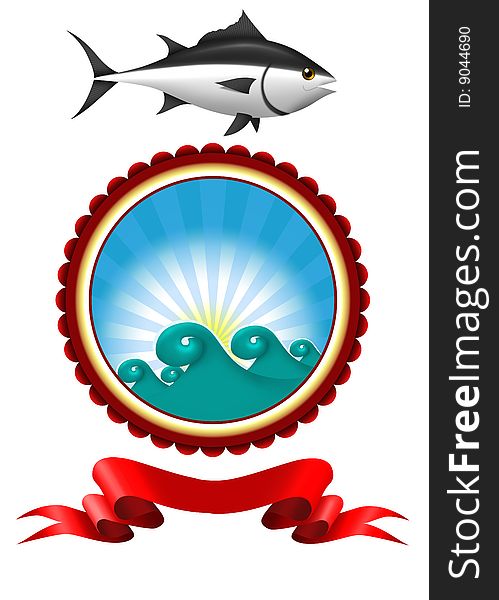 Tunny ribbon fish illustration label emblem