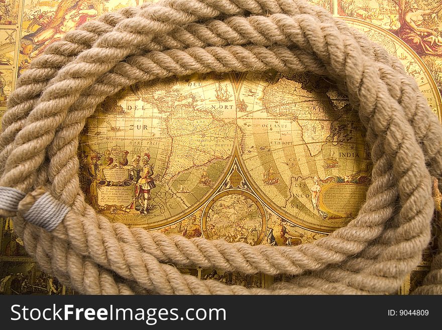 A beautiful golden map and old rope