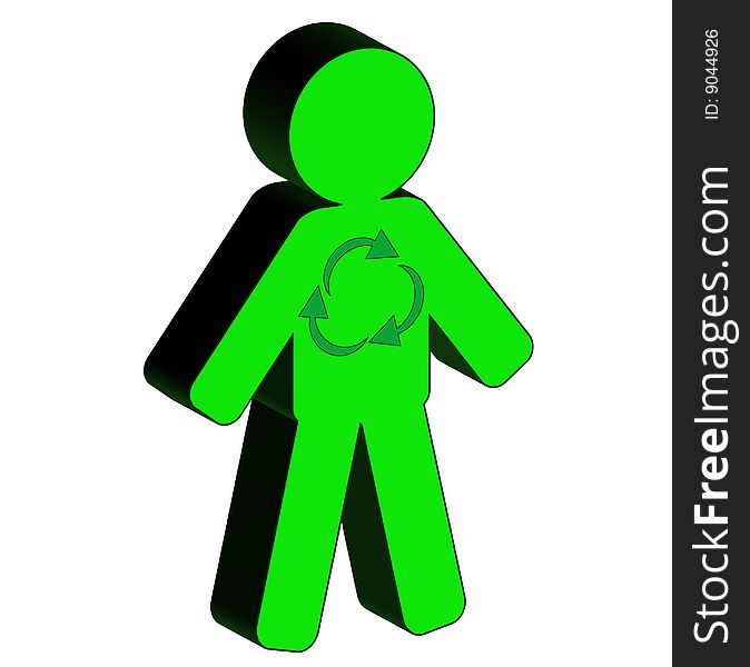 Green Recycle man over white.