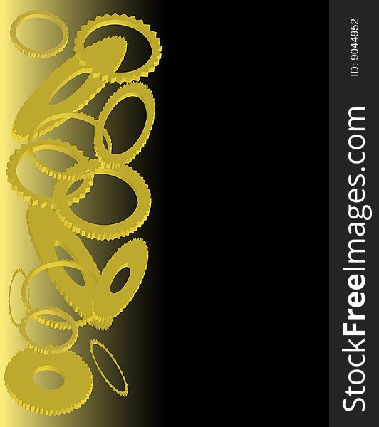 Abstract golden gears over black and gold background. Abstract golden gears over black and gold background.