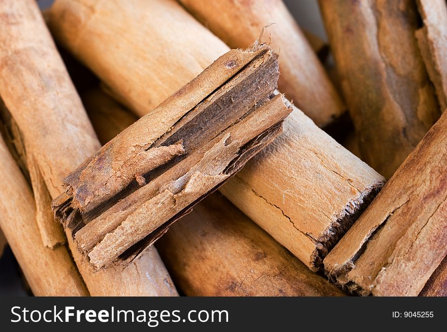 Cinnamon sticks horizontal macro shot