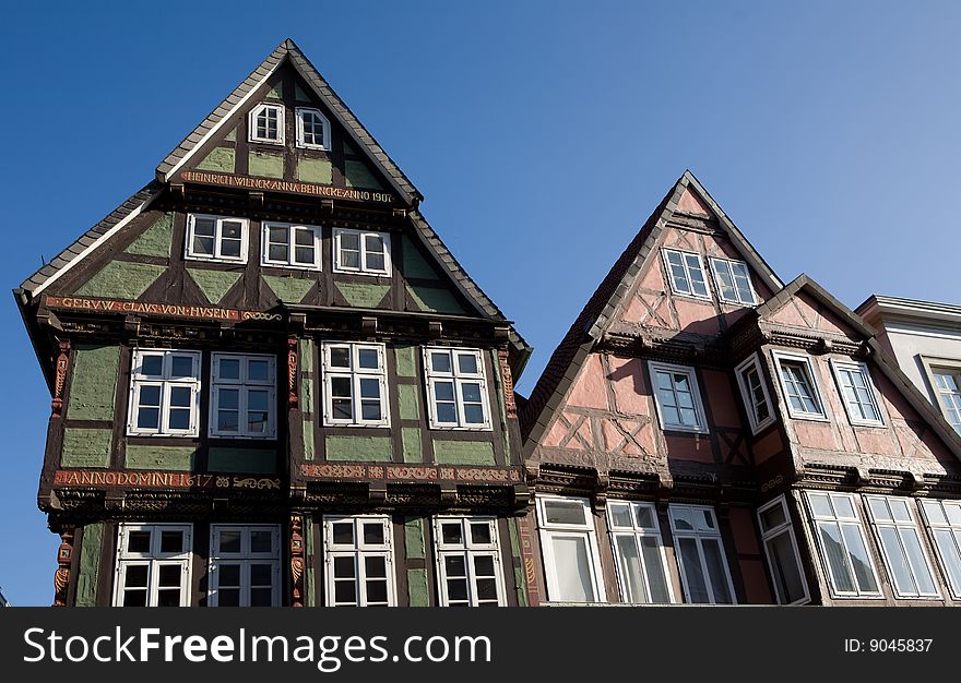 Typical German houses with wood beams. Celler, north Germany