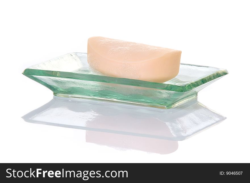 Bar Of Soap On Green Glass Dish