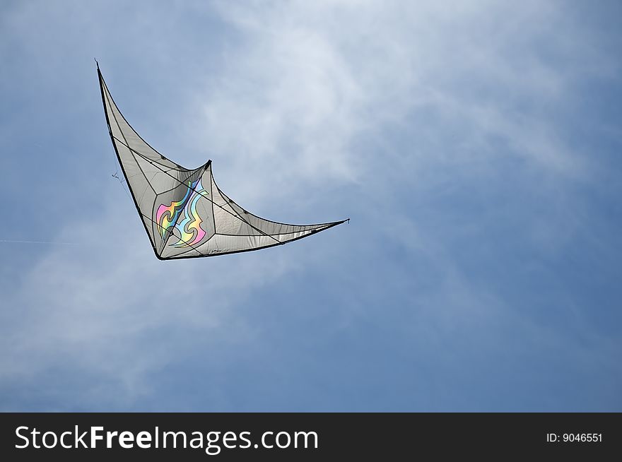 Bat winged kite races across the sky