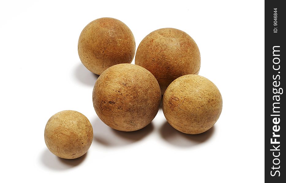 Group Of Old Wooden Balls