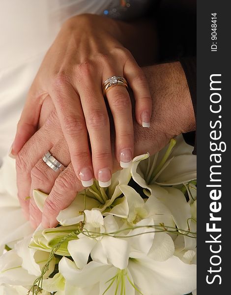 Bride & Groom wearing wedding rings