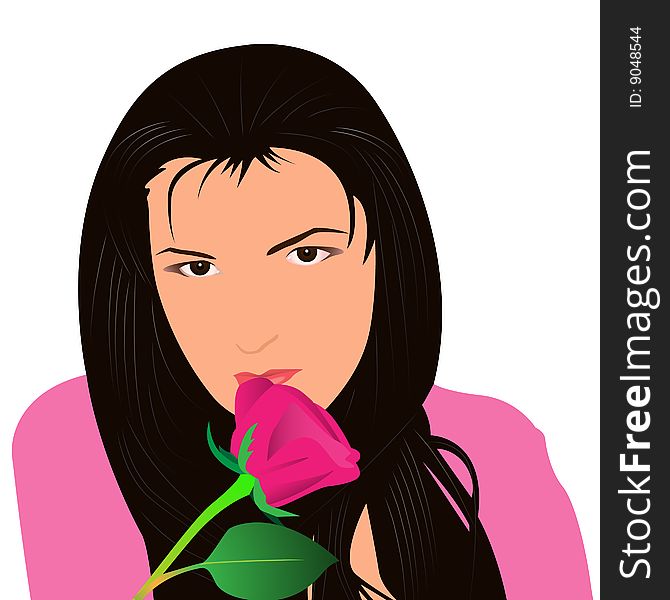 The girl with a rose. Vector. Without mesh.