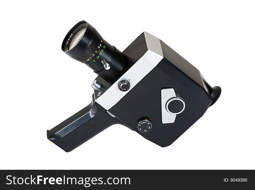 Obsolete metal black movie camera. Obsolete metal black movie camera