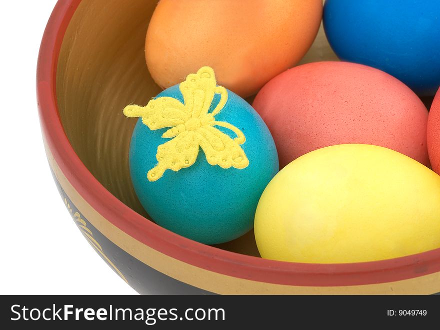 Easter eggs isolated on white background. Selective focus