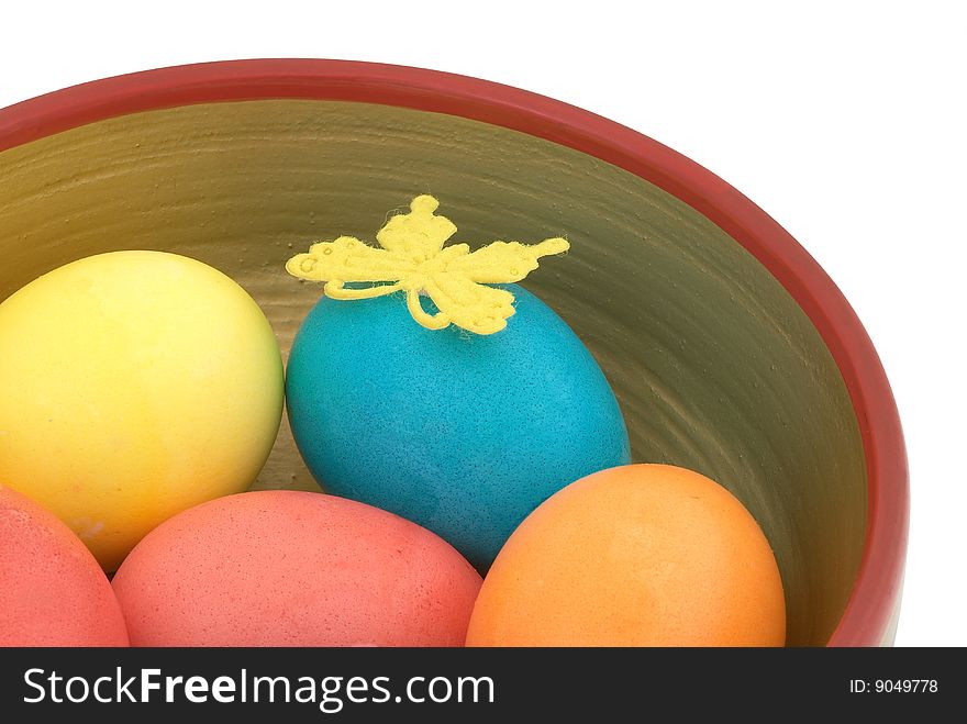 Easter eggs isolated on white background. Selective focus