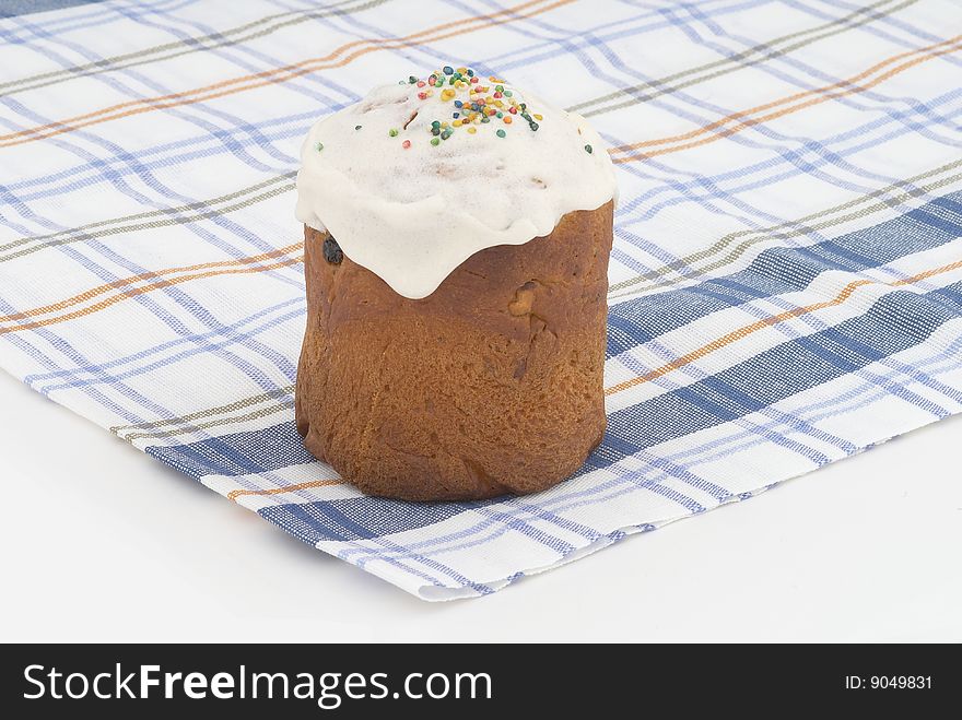 Easter cake on background. Tradition decorative bread. Selective focus