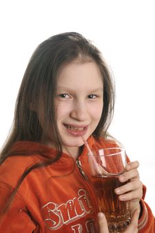 Reading Girl With Glass Of Juice Royalty Free Stock Photos