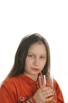 Reading Girl With Glass Of Juice Royalty Free Stock Photography